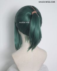 S-3 / KA065 dark olive green ponytail base wig with long bangs.