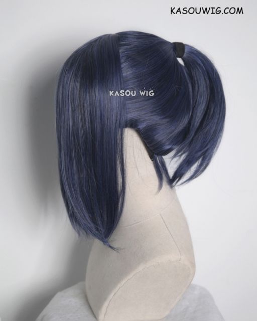 S-3 / KA051 navy blue ponytail base wig with long bangs.