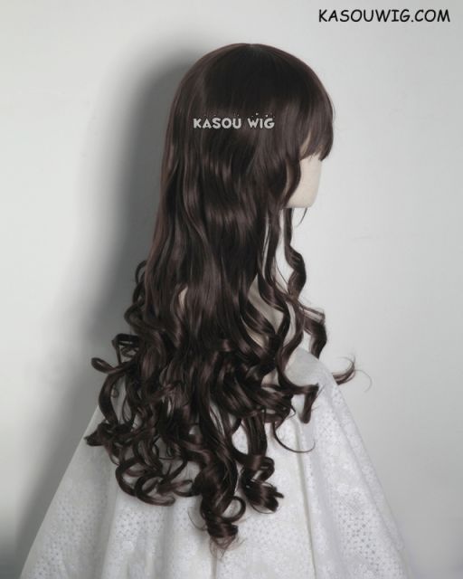 L-1 / KA030 deep brown 75cm long curly wig . Hiperlon fiber