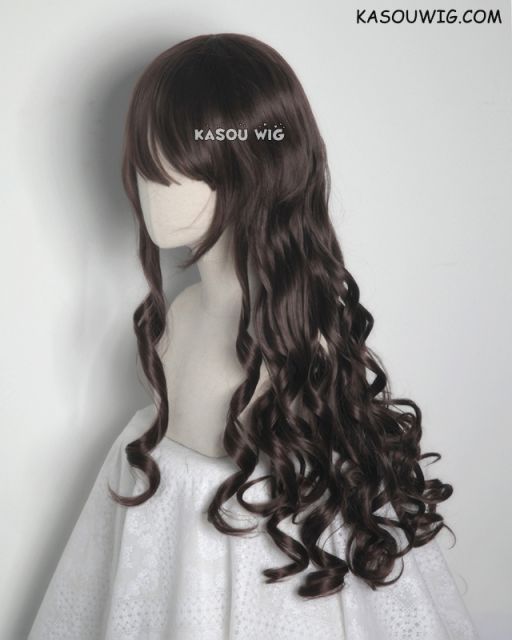 L-1 / KA030 deep brown 75cm long curly wig . Hiperlon fiber
