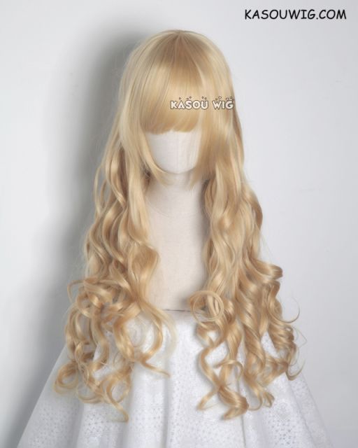 L-1 / KA011 Honey Butter blonde 75cm long curly wig . Hiperlon fiber