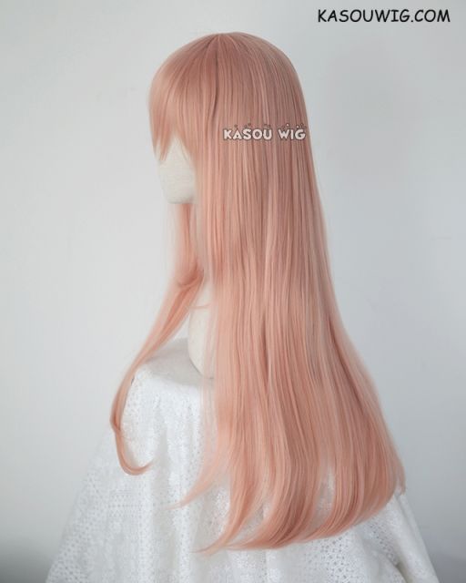 L-2 / SP22 coral pink 75cm long straight wig . Tangle Resistant fiber