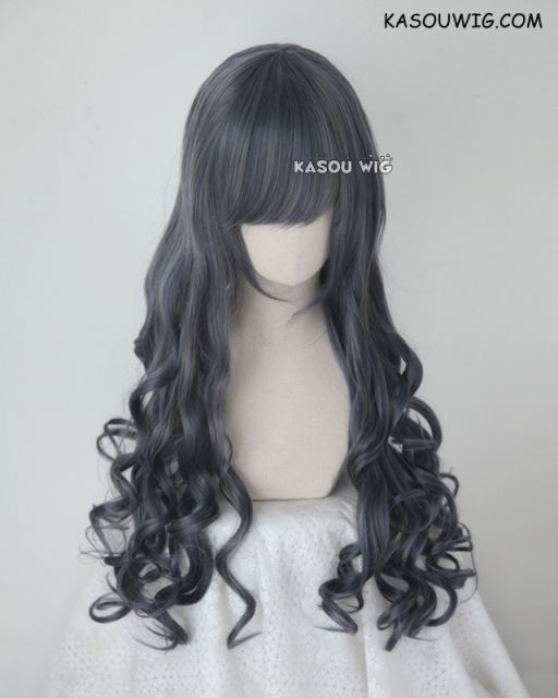 L-1 / SP29 bluish gray 75cm long curly wig . Tangle Resistant fiber