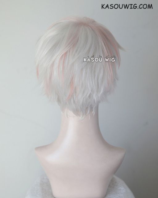 Mystic Messenger Unknown / Saeran short layered white wig with pink highlights