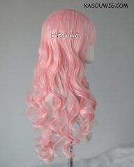L-1 / SP12 pastel pink 75cm long curly wig . Tangle Resistant fiber