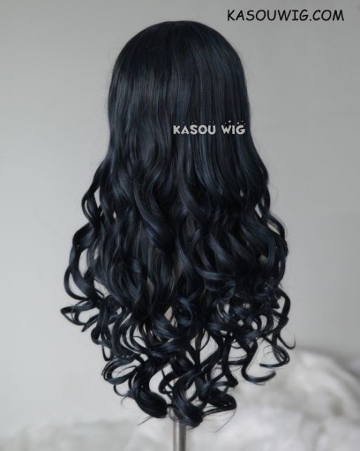 L-1 / KA052 black blue  75cm long curly wig . Hiperlon fiber