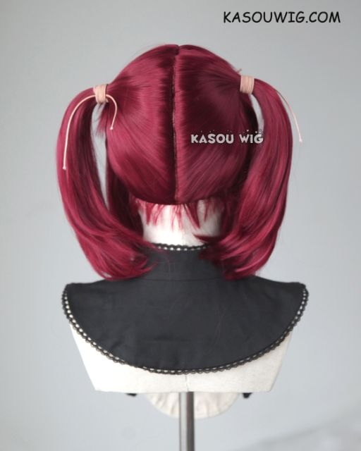 M-2 / KA043 ┇ 50CM / 19.7"  Carmine red pigtails base wig with long bangs.