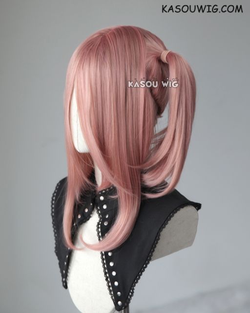 M-2 / KA037 ┇ 50CM / 19.7" dusty pink pigtails base wig with long bangs.