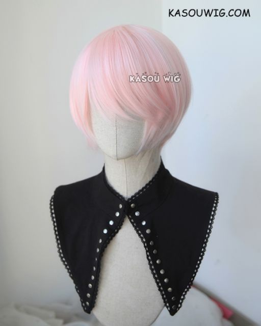 S-2 / SP34 pale pink short bob smooth cosplay wig with long bangs
