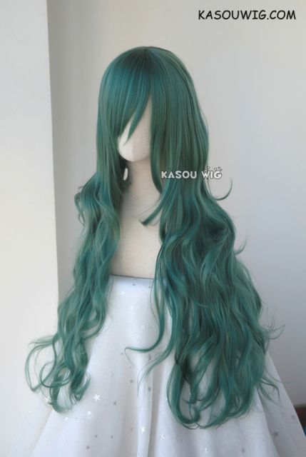 L-3 / KA065 dark olive green long layers loose waves cosplay wig . heat-resistant fiber