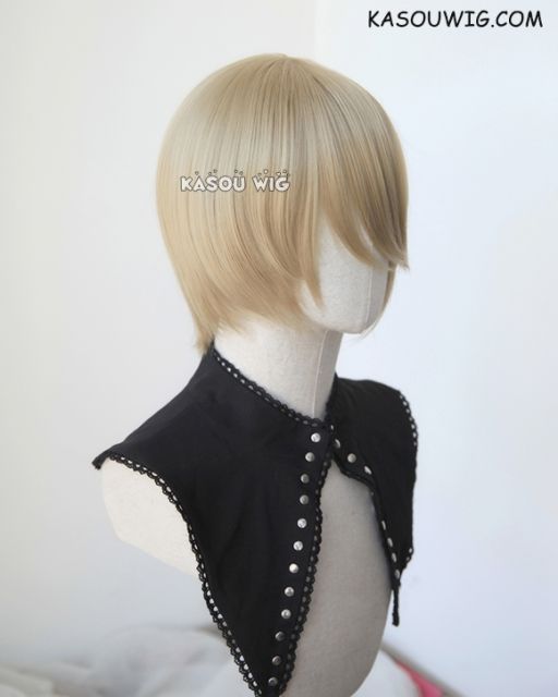 S-2 / SP11 beige blonde short bob smooth cosplay wig with long bangs