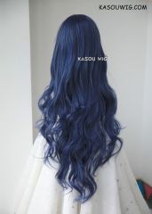 L-3 / KA051 navy blue long layers loose waves cosplay wig . heat-resistant fiber