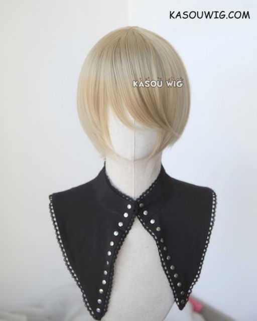 S-2 / SP11 beige blonde short bob smooth cosplay wig with long bangs