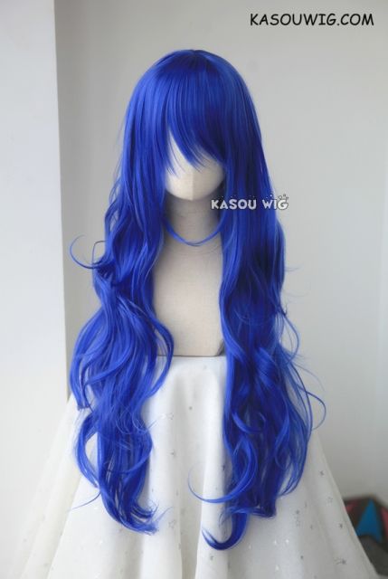 L-3 / KA050 royal blue long layers loose waves cosplay wig . heat-resistant fiber