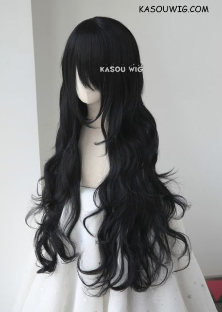 L-3 / KA032 jet black long layers loose waves cosplay wig . heat-resistant fiber