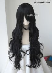 L-3 / KA032 jet black long layers loose waves cosplay wig . heat-resistant fiber
