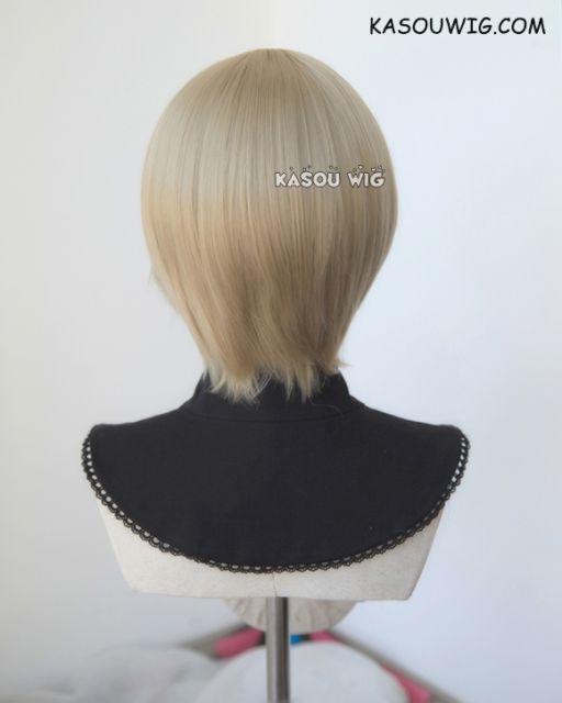 S-2 / SP11 beige blonde short bob smooth cosplay wig with long bangs