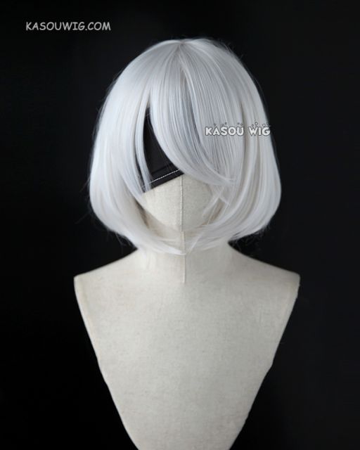 ( 2 colors ) NieR: Automata 2B short bob silver white cosplay wig  with long bangs