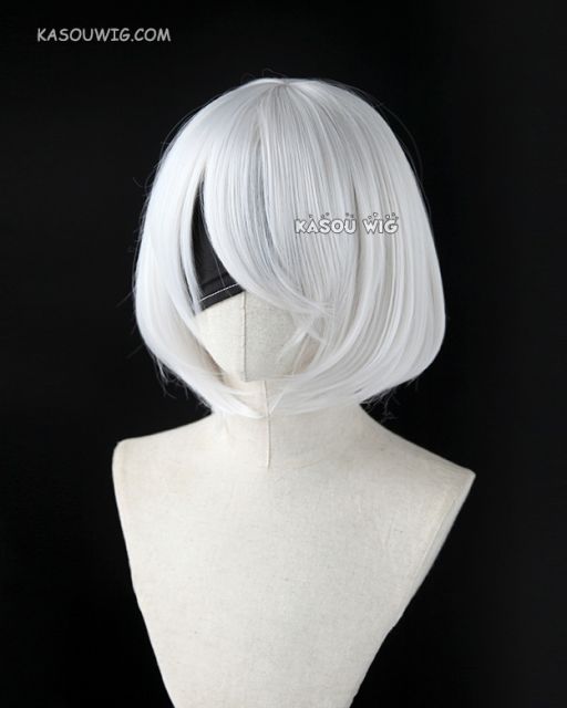 ( 2 colors ) NieR: Automata 2B short bob silver white cosplay wig  with long bangs