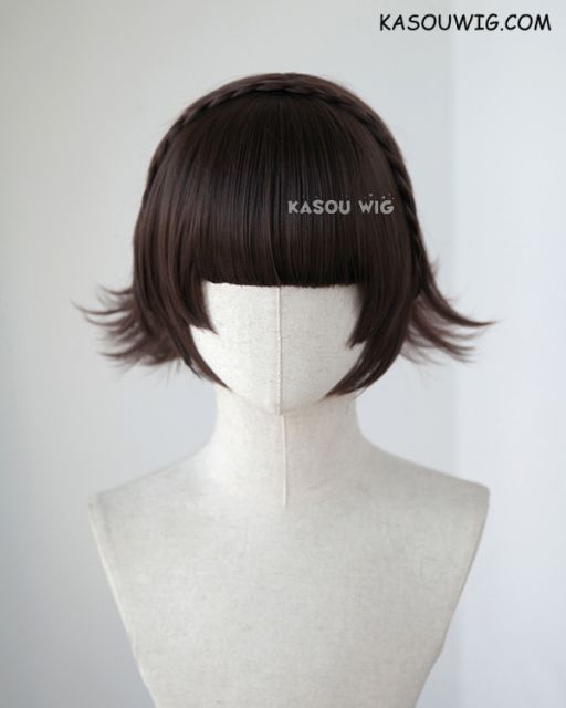 Persona 5 Makoto Niijima short brown cosplay wig with braid . KA030