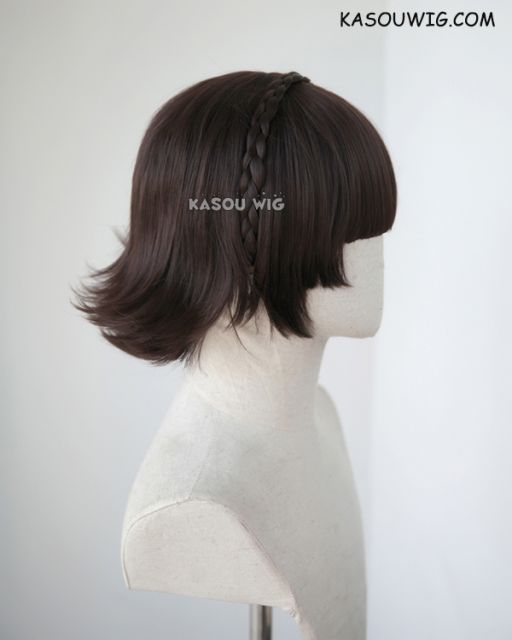 Persona 5 Makoto Niijima short brown cosplay wig with braid . KA030