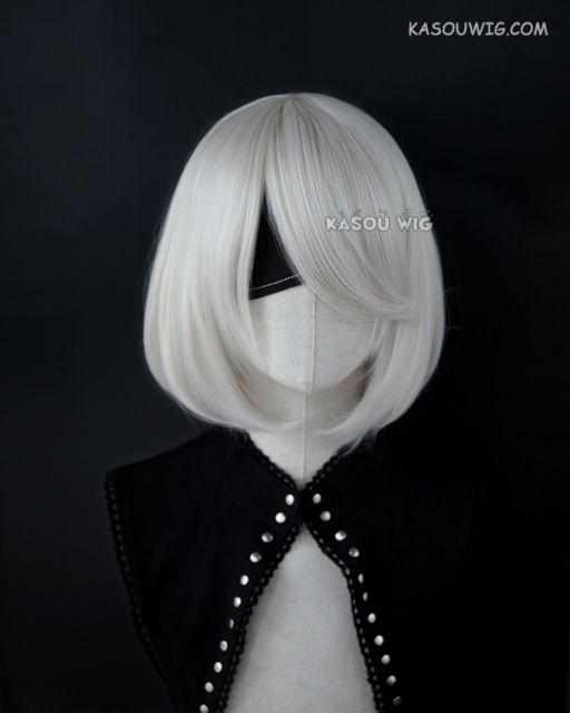 ( 2 colors ) NieR: Automata 2B short bob silver white cosplay wig  with long bangs