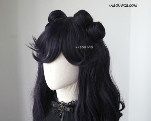 97cm / 38" Sailor Moon Luna deep purple long wavy wig with pre-styled buns SP31