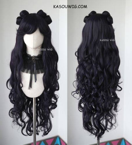 97cm / 38" Sailor Moon Luna deep purple long wavy wig with pre-styled buns SP31