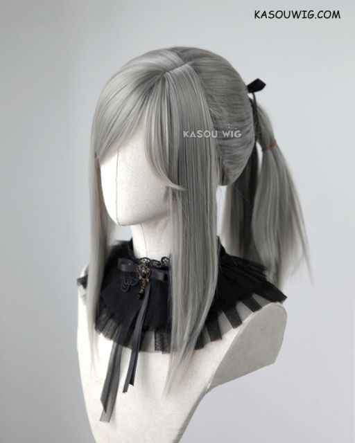 Final Fantasy XV Aranea Highwind warm gray pre-styled ponytail cosplay wig
