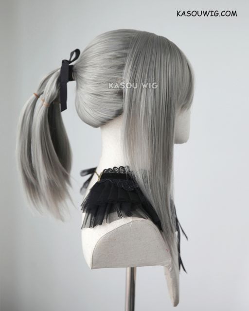 Final Fantasy XV Aranea Highwind warm gray pre-styled ponytail cosplay wig