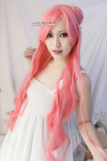 100cm / 39.5" Code Geass Euphemia long body wavy pink cosplay wig / 2 buns with bangs
