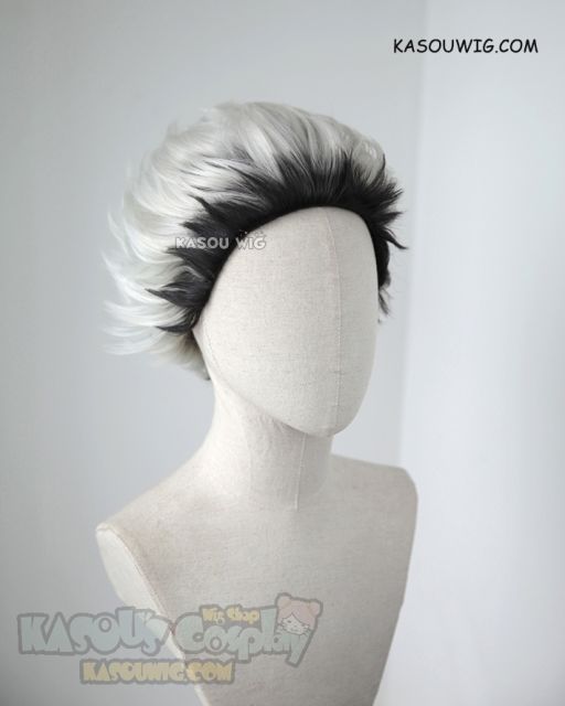 Haikyuu !! Bokuto Kotaro spiky slicked back silver white wig with dyed black roots