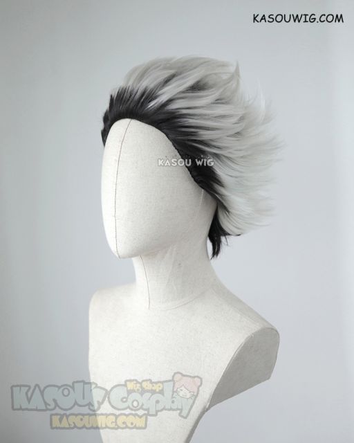 Haikyuu !! Bokuto Kotaro spiky slicked back silver white wig with dyed black roots