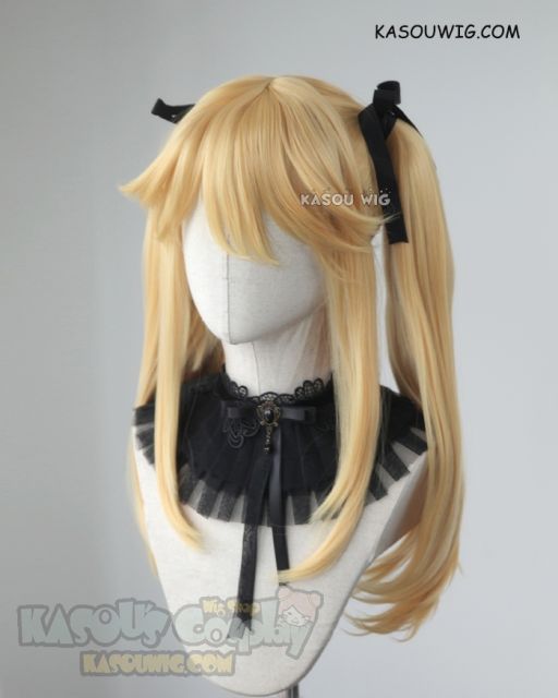 Kakegurui Saotome Mary yellow blonde pigtails cosplay wig with black ribbons