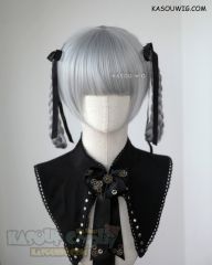 Kakegurui Momobami Kirari light gray cosplay wig pre-teid knotted braids with black ribbons