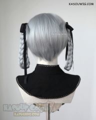Kakegurui Momobami Kirari light gray cosplay wig pre-teid knotted braids with black ribbons
