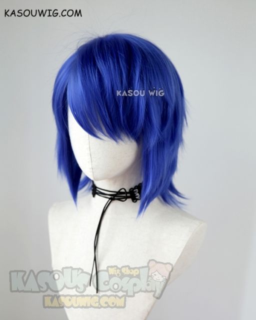 Kingdom Hearts Aqua short side-parted royal blue cosplay wig. KA050