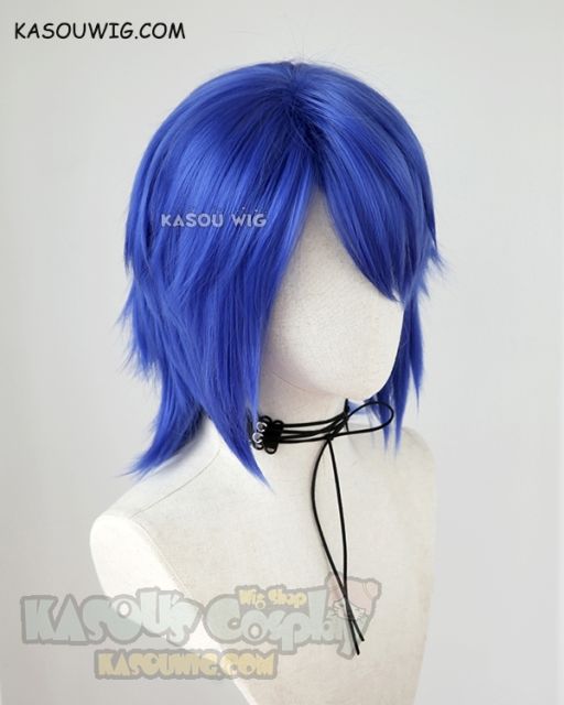 Kingdom Hearts Aqua short side-parted royal blue cosplay wig. KA050