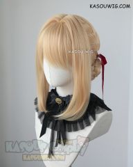 ( 2 options) Violet blonde braided buns wig with red ribbon