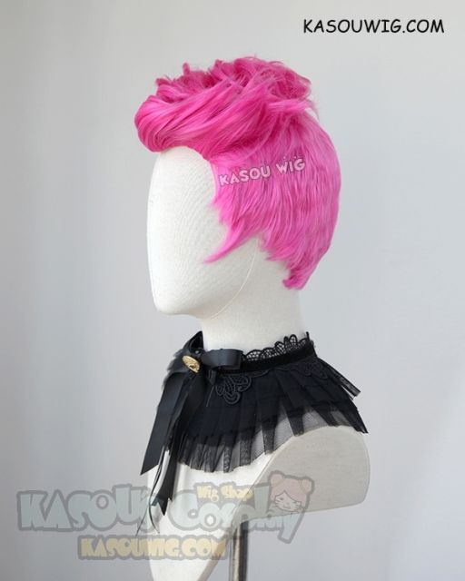 Overwatch Zarya short pre-styled pink cosplay wig