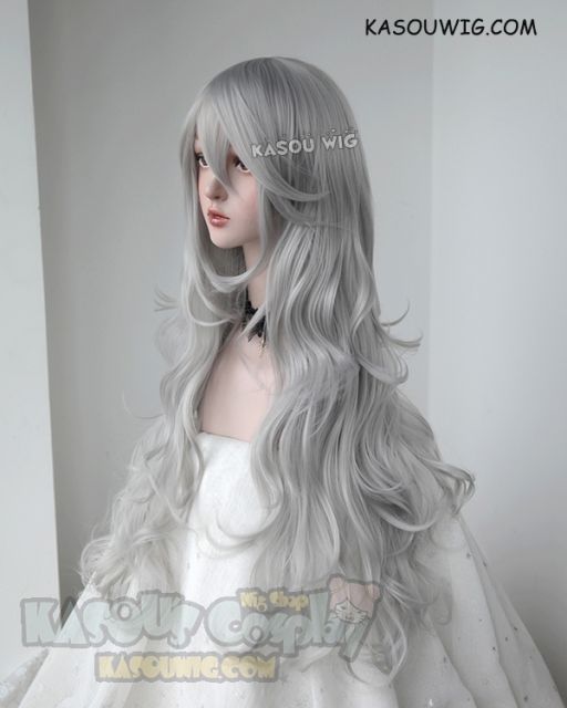 L-3 / KA003 light gray  long layers loose waves cosplay wig . heat-resistant fiber