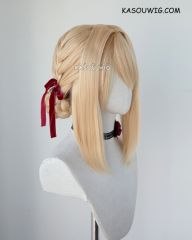 ( 2 options) Violet blonde braided buns wig with red ribbon