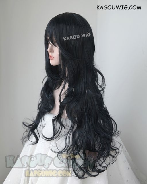 L-3 / KA052 black blue long layers loose waves cosplay wig . heat-resistant fiber