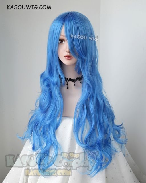 L-3 / KA048 dodger blue long layers loose waves cosplay wig . heat-resistant fiber