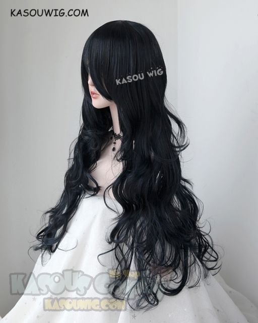 L-3 / KA052 black blue long layers loose waves cosplay wig . heat-resistant fiber