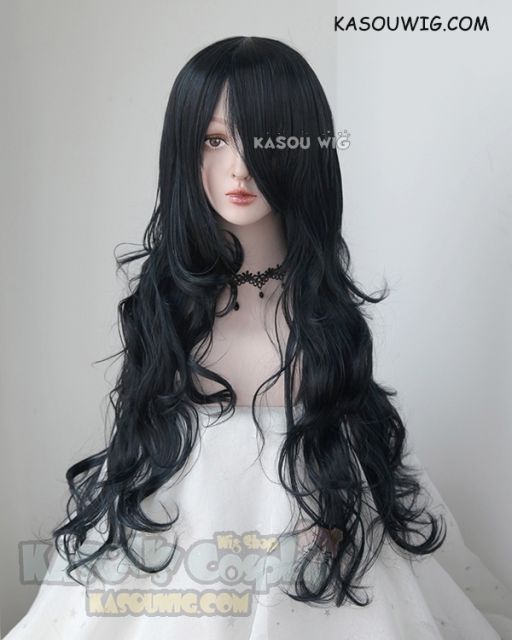 L-3 / KA052 black blue long layers loose waves cosplay wig . heat-resistant fiber