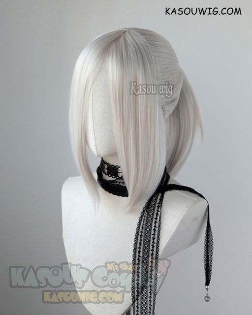 S-3 / SP05 Pearl White ponytail base wig with long bangs.