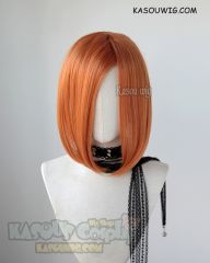 S-3 / SP15 pumpkin orange ponytail base wig with long bangs.