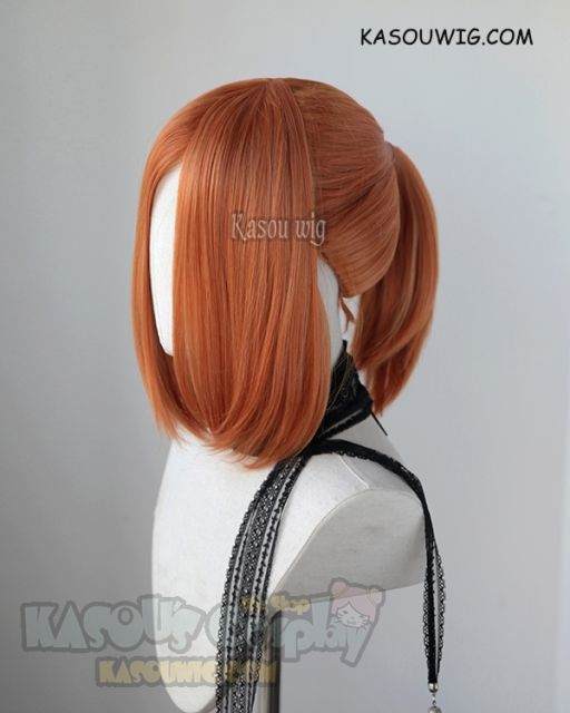 S-3 / SP15 pumpkin orange ponytail base wig with long bangs.
