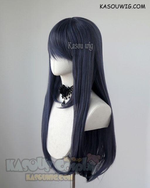 L-2 / SP03 deep blue 75cm long straight wig . Heating Resistant fiber